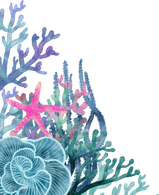 under ocean life element with watercolor painted , Coral ree